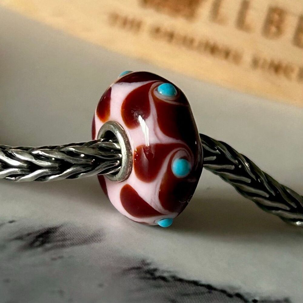 TROLLBEADS Pink Maroon & Turquoise Bud Unique LAA 925 NEW Condition